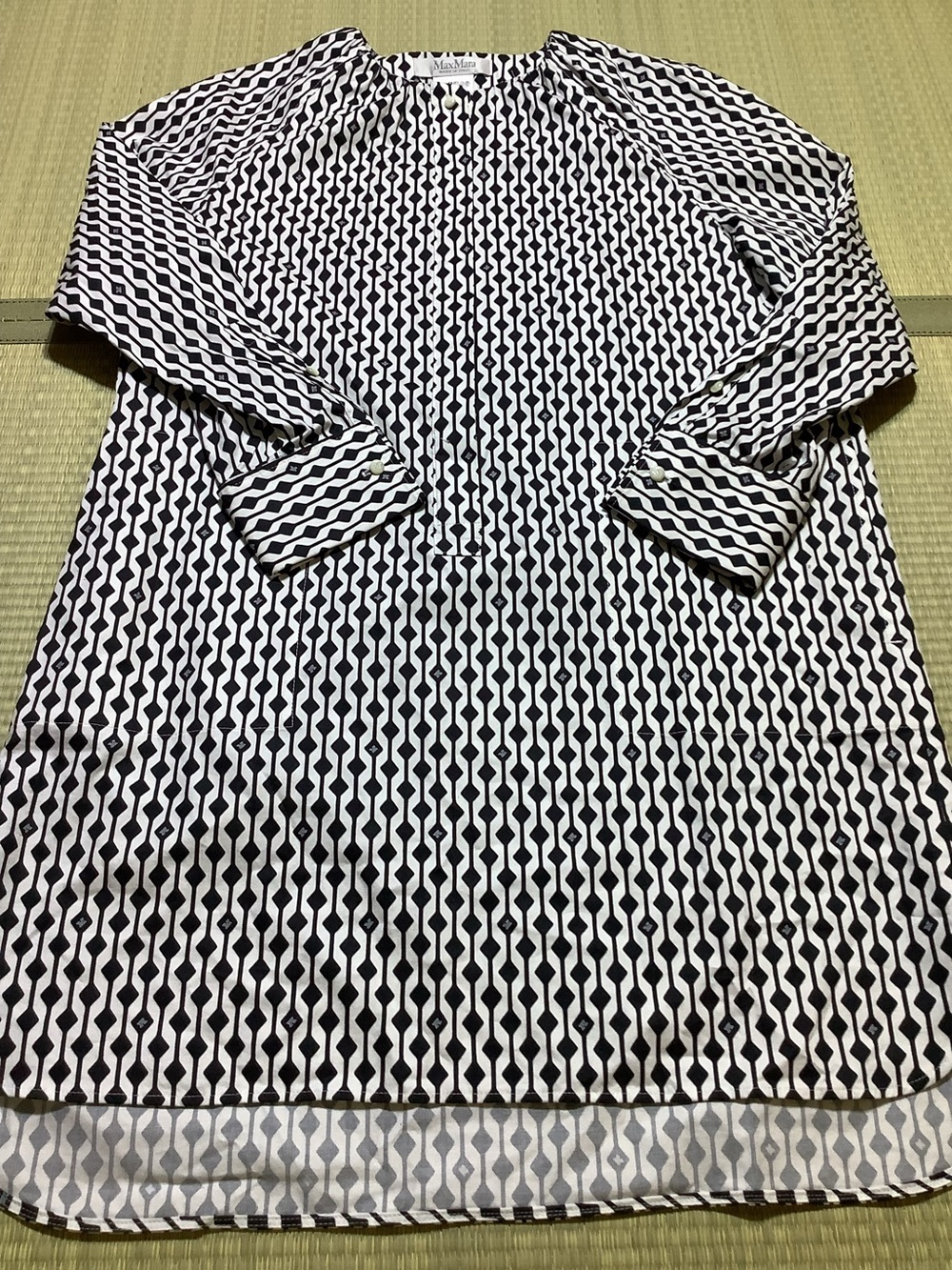 Max Mara Geometric Print Tunic Dress Size 6 French Cuffs & Pockets Cotton Italy